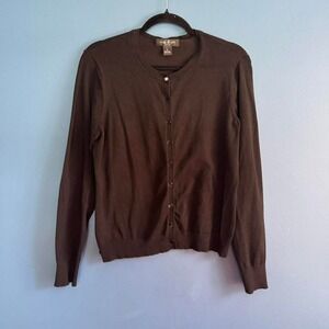Y2K August Silk Cardigan Women's Size Petite Large Black Button Preppy Posh